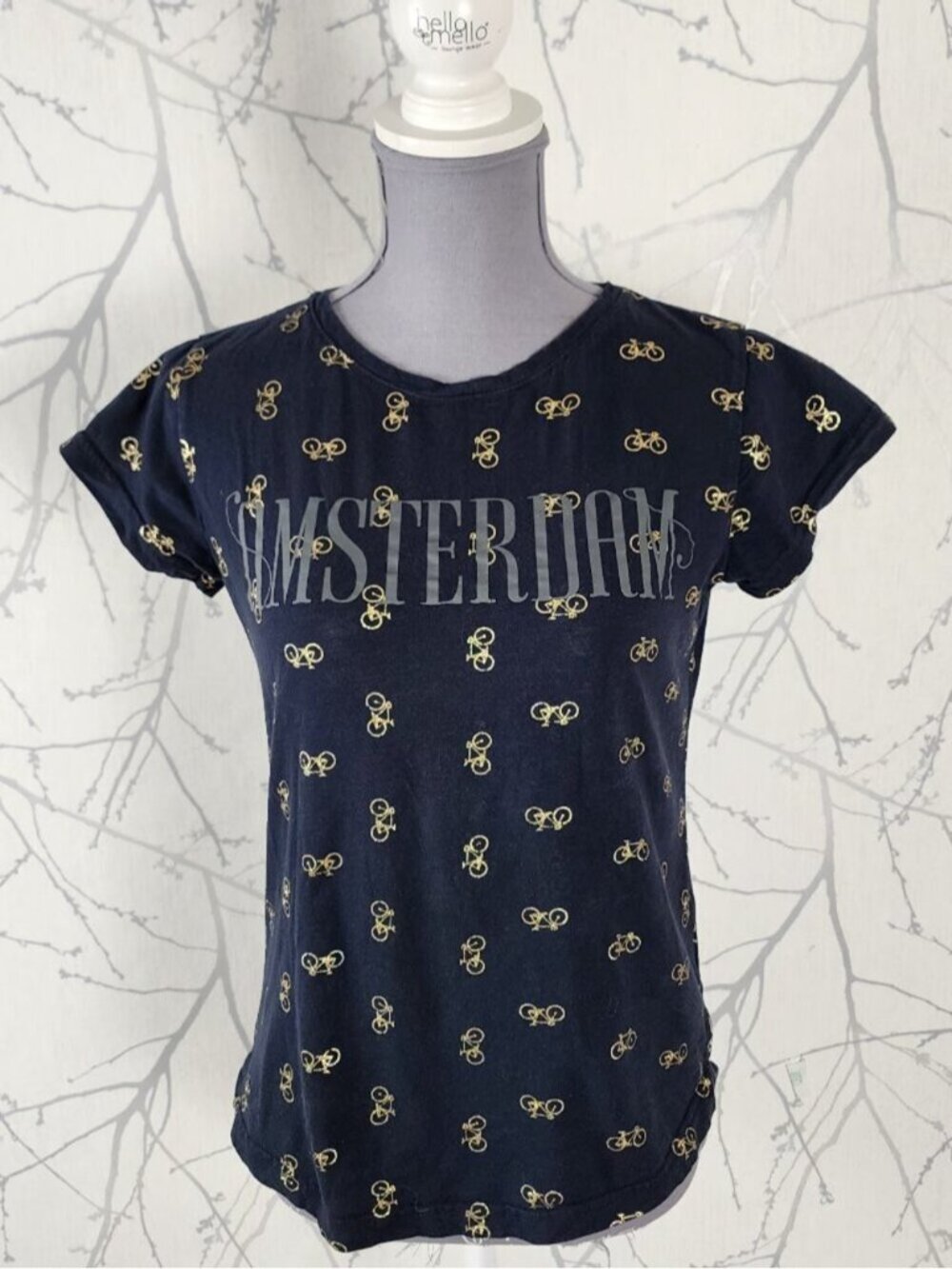 Fox Originals Navy Amsterdam Bicycle Print Cotton Crewneck Tee